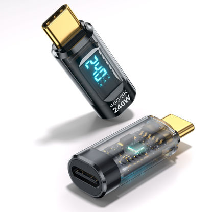 Picture of 240W USB C Adapter Power Meter Tester Transparent (2 Pack) with Wattage LED Digital Display, USB C Male to USB C Female Extension Adapter for iPhone 15 Pro Max MacBook Pro, More USB-C Cables/Devices
