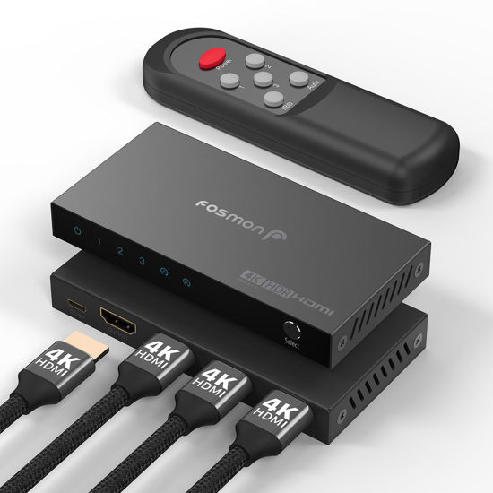 Picture of Fosmon 3-Port HDMI 4K Switch with Remote, Support 4K@60Hz HDCP 2.2 High Speed 18Gbps 3 in 1 Out Auto-Switching 3x1 HDMI 2.0 Switcher Splitter Hub Compatible with PS5, Xbox X, Apple TV