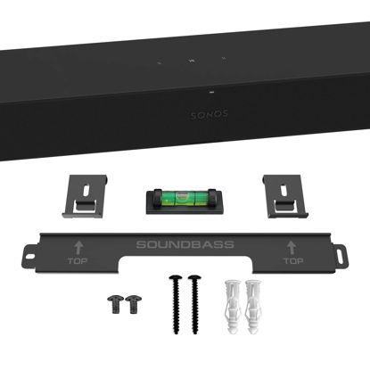Picture of Soundbar Mount for Sonos Ray Sound Bar Includes All Necessary Mounting Hardware, Floating Style Soundbar Wall Bracket for Under TV or Above, Easy to Install, Black