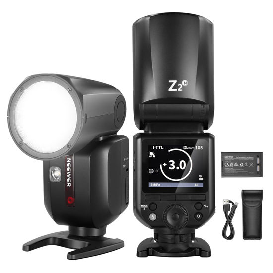 Picture of NEEWER Z2-N 2.4G TTL Round Head Flash Speedlite Compatible with Nikon, 76Ws 1/8000s HSS Flash with Upgraded UI, 2 Modeling Lamps, TTL/M Quick TCM Switch, 7.2V/3000mAh Battery, 600 Full Power Flash