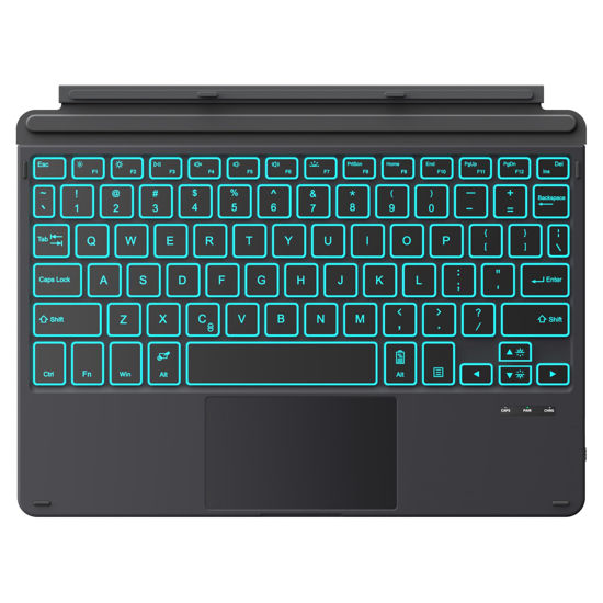 Picture of MoKo Type Cover Fit Microsoft Surface Go 4 (2023)/ Go 3 (2021)/ Go 2 2020 / Go 2018, Slim Wireless Bluetooth Keyboard with Trackpad, 7-Color LED Backlit, Built-in Rechargeable Battery - Black