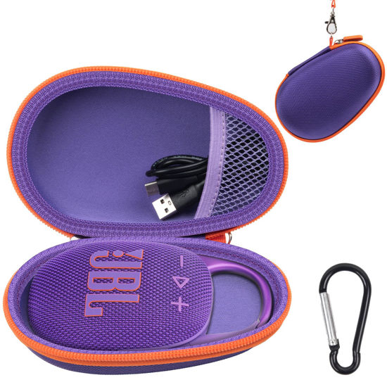 Picture of Againmore Travel Case Replacement Compatible with JBL Clip 5/ Clip 4 Bluetooth Speaker, Ultra-Portable Speakers Protective Storage Bag Fits for Charger & USB Cable - Box Only (Purple)