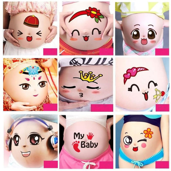 Picture of Kinteshun Photo Booth Props for Expectant Mothers,Pregnancy Facial Expressions Sticker Pregnant Women Baring Belly Bump Paster Unborn Baby Photographying Props(9 sheets with Different Expressions)