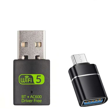 Picture of USB WiFi Adapter，600Mbps USB WiFi Bluetooth Adapter(Includes a USB to USB C Adapter)，Dual Band 5G/2.4G Wireless Network Adapter for Desktop Laptop PC，Supports Windows 7/8/8.1/10/11。