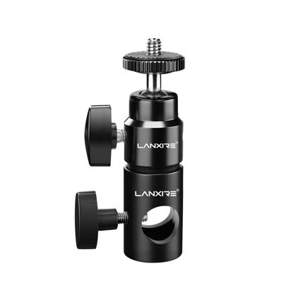 Picture of Lanxire Light Stand Mount Adapter with 1/4’’ Screw Mini Ball Head - Compatible with Camera Monitor, Ring Light, Fits Flat Head Light Stand, Boom Arm - Max Load up to 4.4lb/2kg