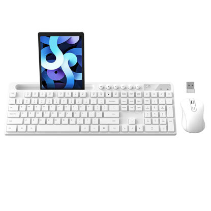 Picture of Wireless Keyboard and Mouse Combo, MARVO 2.4G Ergonomic Wireless Computer Keyboard with Phone Tablet Holder, Silent Mouse with 6 Button, Compatible with MacBook, Windows (White)