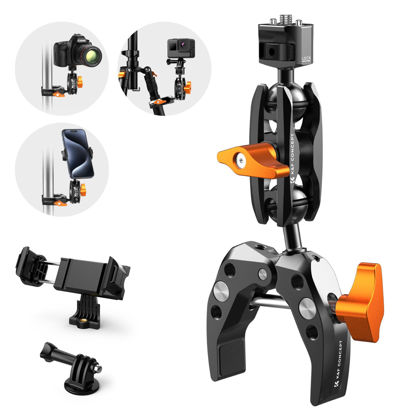 Picture of K&F Concept MS13 Magic Arm with Super Clamp, Super Clamp with Two 360° Ball Heads, 1/4" Thread and 1/4" Screw Compatible with Camera, Phone, GoPro, Tripod
