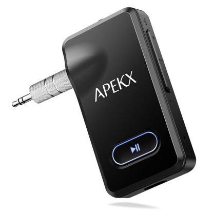 Picture of APEKX Bluetooth Adapter for Car, Wireless 3.5mm Aux Hi-Fi Audio Receiver with 15H Battery Life, for Home Stereo, Wired Headphones, and Speaker (Black)