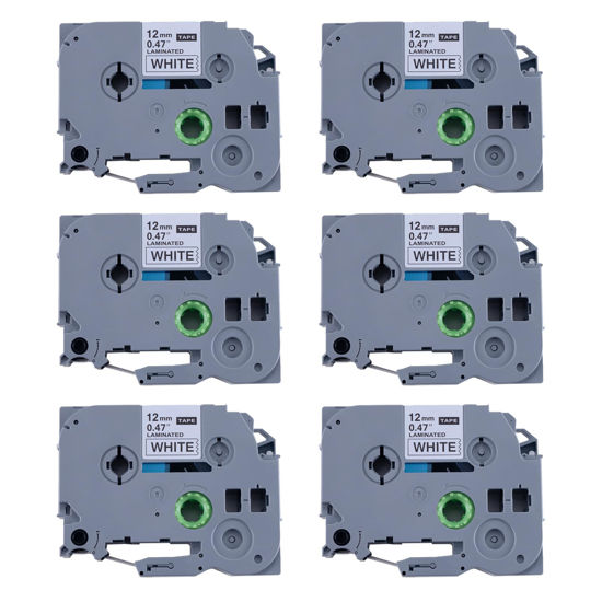 Picture of Replacement for Brother P Touch Label Tape, Tape 12mm 0.47 Laminated Black on White Tape, Compatible with Brother PT-D210 D410 H110 D220, 6-PK