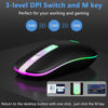 Picture of KARFUN Wireless Mouse, Backlit LED Portable Slim Computer Mouse for Laptop, PC, Computer, MacBook, iPad, Chromebook, Notebook, 2.4G Rechargeable Wireless Mouse (Black) (Black-Transparent Nose)