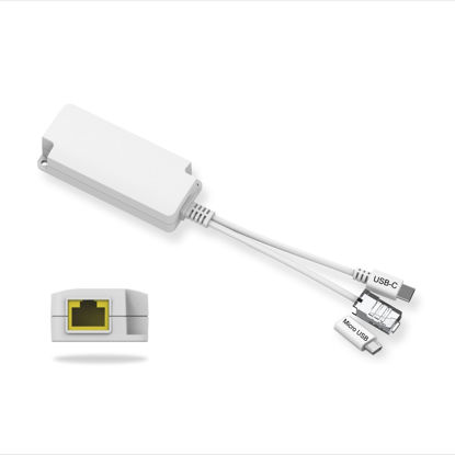 Picture of PoE Splitter 5V2.5A PoE to USB C/Micro USB 2-in-1 Adapter, IEEE 802.3af Compliant PoE Power Adapter for Raspberry Pi 3/4 Security IP Camera/Voip Phone/AP, PTC-AF-5V