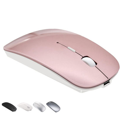 Picture of Bluetooth Wireless Mouse for MacBook Air Mac Pro Laptop Computer iPad Pad PC Laser Optical Rechargeable Mini Slim Silent Mouse Widely Used Desktop Hp iMac (Rose Gold)