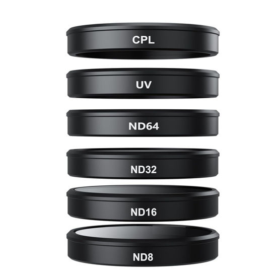 Picture of TELESIN 6-Pack Lens Filter Kit for DJI Osmo Action 3 Action 4 5 Accessories, CPL Polarizing UV Effect ND8 ND16 ND32 ND64 Neutral Density HD Ultra Thin Lens Protector for DJI Action 3 4 5 Camera
