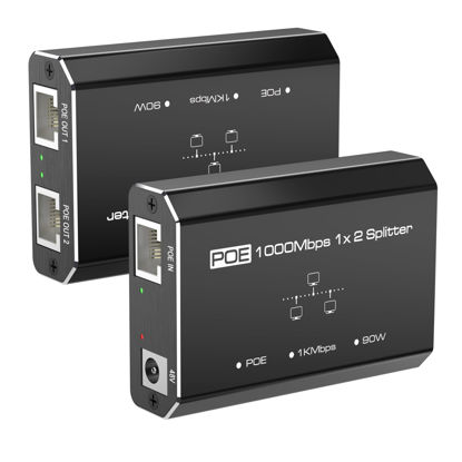Picture of PoE Switch, Gigabit Ethernet Switch, Ethernet Splitter 1 to 2, 2-Port Gigabit PoE Extender, 1000Mbps High Speed for Cat 5e/6/7/8 Cable, Plug & Play, Power Over Ethernet Adapter for Networking Devices