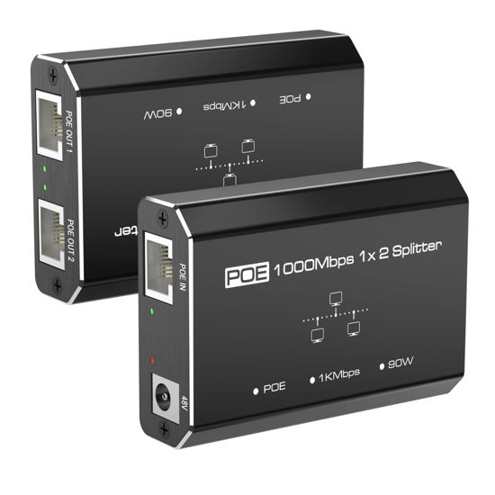 Picture of PoE Switch, Gigabit Ethernet Switch, Ethernet Splitter 1 to 2, 2-Port Gigabit PoE Extender, 1000Mbps High Speed for Cat 5e/6/7/8 Cable, Plug & Play, Power Over Ethernet Adapter for Networking Devices