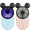 Picture of Kbinter Cute Personal Mini Fan, Handheld & Portable USB Rechargeable Fan with Beautiful LED Light, 3 Adjustable Speeds, Portable Holder, for Indoor Outdoor Activities, Cute Mouse 2 Pack (Pink+Blue)