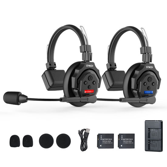 Picture of SYNCO XTALK X2 Wireless Intercom Headset System, 2.4GHz Wireless Headset with 24H Worktime for 2-Person 350M/1148FT, Wireless-Headset-Intercom-for-Communication (2PCS)