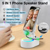 Picture of AKLLCCR Wireless Induction Audio Bluetooth Speaker 5in1 Phone Holder Emergency Rechargeable (3000mAh) with Colorful Ambient Light 300° Foldable for Tablet iPhone Android, Gifts for Men Women (White)