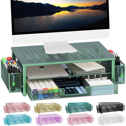 Picture of gianotter Monitor Stand with Drawer and Pen Holder, Green Desk Accessories, 2-Tier Monitor Riser, Ideal for Office Supplies Desk Accessories(Green)