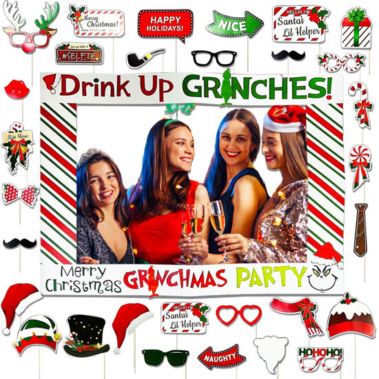 Picture of JeVenis Christmas Party Booth Props Frame Christmas Game Decoration Merry Christmas Party Supplies Christmas Party Decoration Christmas Party Supplies