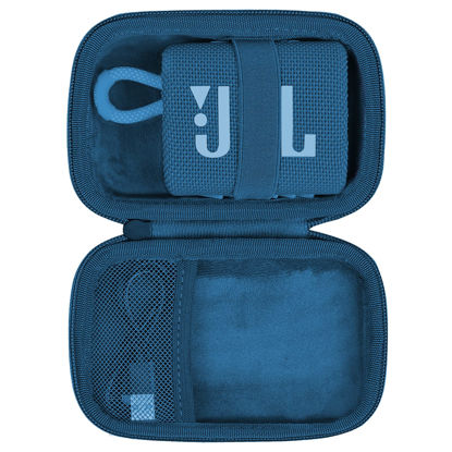 Picture of co2CREA Hard Carrying Case Replacement for JBL Go 4 Go3 Go 3 Eco Portable Speaker (Black Case + Inside Blue)