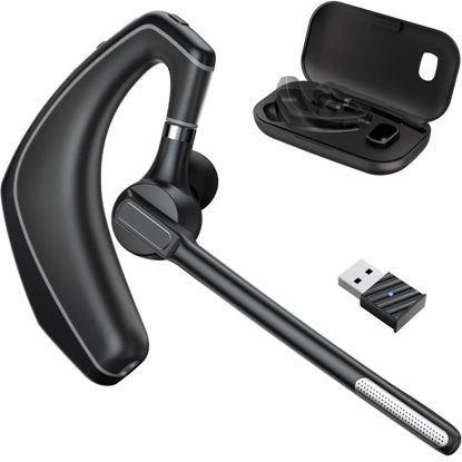 Picture of Herloreen Bluetooth Headset with Noise Cancelling Microphone & USB Dongle, Fit for Computer Laptops and Cell Phones, Wireless Earpiece for Trucker Business Office Work, MS Teams