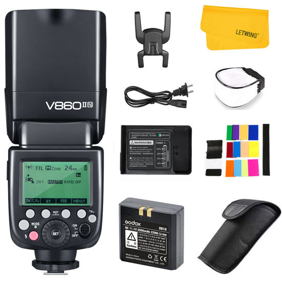 Picture of Godox V860II-N V860II Flash for Nikon, 2.4G TTL GN60 1/8000S HSS Nikon Speedlite, Rechargable Li-ion Battery, 650 Full Power Flashes, External Flash Compatible for Nikon Cameras