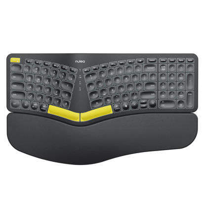 Picture of Nulea Wireless Ergonomic Keyboard, Split Keyboard with Wrist Rest, USB-C Charging, 7-Color Backlight, Natural Typing, Bluetooth and USB Connectivity, Compatible with Windows/Mac