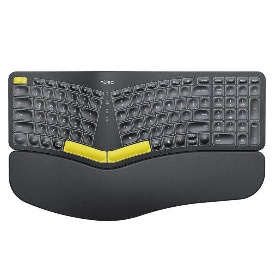 Picture of Nulea Wireless Ergonomic Keyboard, Split Keyboard with Wrist Rest, USB-C Charging, 7-Color Backlight, Natural Typing, Bluetooth and USB Connectivity, Compatible with Windows/Mac