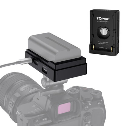Picture of Toprig NP-F Battery Adapter Plate with LED Low Battery Indicator, 1/4'' Screw Mount for NP-F 550, NP-F 750, NP-F 970 - Lightweight Design for DSLR Camera, PD20W Fast Charging Adapter Mount