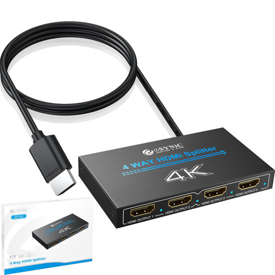 Picture of eSynic Professional HDMI Splitter 1 in 4 Out 4K@30HZ HDMI TV Splitter Metal Case 4 Way HDMI Splitter 4k HDCP 1.4 Hdcp Bypass Splitter Plug&Play Multi HDMI Adapter for Fire Stick PS4 Blu-ray Player etc