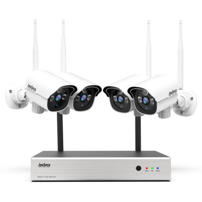 Picture of JouSecu 1080P Security Camera System Wireless, Plug and Play 8CH Video Surveillance NVR Kit with 4pcs HD Bullet IP Camera for Home/Store/Office, Night Vision Waterproof, No Hard Drive