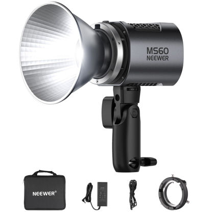 Picture of NEEWER MS60 LED Video Light with 2.4G/APP Control, 65W 5600K Daylight Mini COB Continuous Output Lighting, 40000lux/1m, CRI 97+/TLCI 98+, 9 Scenes, 0-100% PWM Dimming, Bowens Mount Adapter
