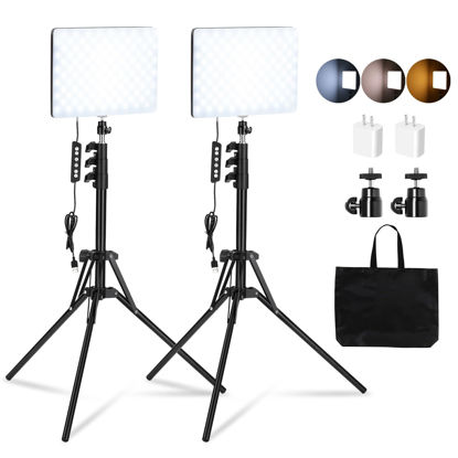 Picture of 2 Pack LED Video Light Kit, Studio Lights, Scrhot 15W Photography Lighting Kit with 64" Tripod Stand, Dimmable 2800-8400K Podcast Stream Lighting Panel for Video Recording/Game Live Streaming/YouTube