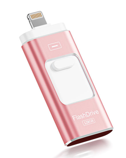 Picture of Apple MFi Certified 128GB Flash Drive for iPhone Thumb Drive Photo Stick, USB Memory Stick iPhone Flash Drive for Photos Videos, High Speed Jump Drive Compatible for iPhone/iPad/Android/PC (Pink)