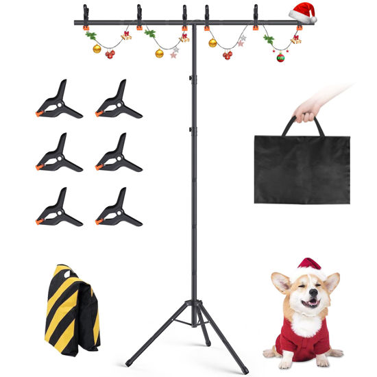Picture of Forlogic Portable T-Shape Backdrop Stand Support Kit 8x5.3ft, Adjustable Photography Green Screen Backdrop Stand for Parties, Photography Videography Studio (8×5.3Ft)