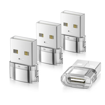 Picture of Elebase USB to USB C Adapter 4 Pack,Transparent Type-C Female to A Male Car Charger Converter for New iPhone 16 Pro Max Plus 15 14 13,Apple Watch 10 9 8,Airpods,iPad Air 5 Mini 6 7,Samsung S24 Ultra