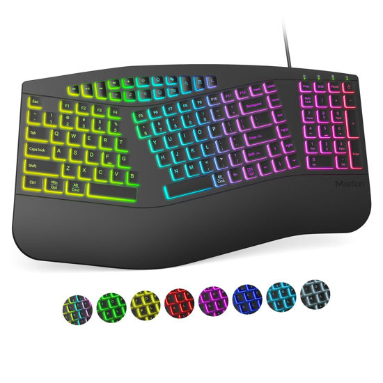 GetUSCart- MEETION Ergonomic Wired Keyboard, 7 Colors RGB Backlit ...