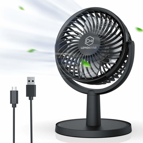 Picture of Mini Desk Fan, USB Powered Desktop Fan with 4 Speeds, Small but Powerful Strong Airflow Work Quiet, 310° Adjustment, Portable Personal Air Circulator Fan for DesktopTable Office Bedroom-Black