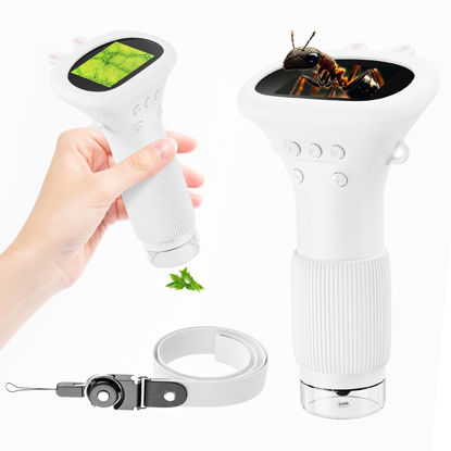 Picture of Portable Digital Microscope for Kids, Pocket Handheld Microscope Camera with 2'' Inch Screen, Educational Science Christmas Birthday Gifts for Age 3 4 5 6 7 8 9 10 11 12 Girls Boys - White