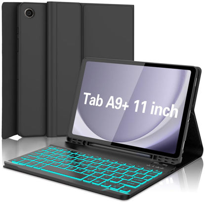 Picture of Galaxy Tab A9 Plus Case with Keyboard 5G 11 Inch 2023 (SM-X210/X216/X218), 7 Color Backlit Detachable Tablet Keyboard Cover with S Pen Holder for Samsung Galaxy Tab A9+ 11" (Black)