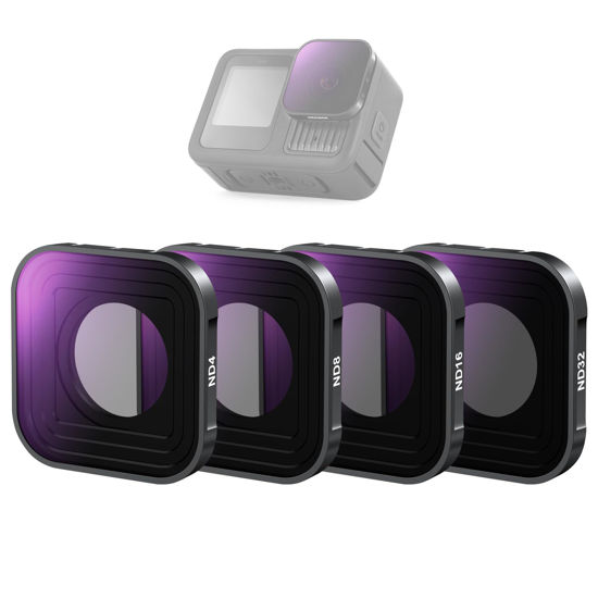 Picture of NEEWER 4 Pack ND Filter Set, ND4 ND8 ND16 ND32 HD Multicoated Slim Plastic Neutral Density Lens Filter Kit Action Camera Accessory Compatible with GoPro Hero 13 12 11 10 9 Black, FL-GP9