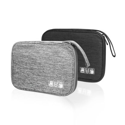 Picture of Lcsmaokin Small Travel Cable Organizer Bag,for Hard Drives,Small Charging Cord Storage,Charger,Cables,Small Electronics,SD Card,Accessory Bag etc,for Travel,business,Work -2 Packs Black&Grey