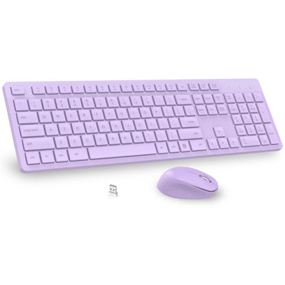 Picture of LeadsaiL Purple Wireless Keyboard and Mouse Combo, Full-Sized Ergonomic Computer Keyboard, 2.4GHz USB Cordless Keyboard Silent Mouse Set, 12 FN Shortcuts for Windows MacOS Laptop Computer