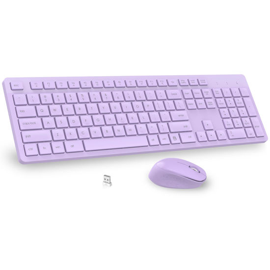 Picture of LeadsaiL Purple Wireless Keyboard and Mouse Combo, Full-Sized Ergonomic Computer Keyboard, 2.4GHz USB Cordless Keyboard Silent Mouse Set, 12 FN Shortcuts for Windows MacOS Laptop Computer