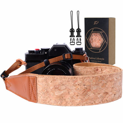 Picture of Padwa Lifestyle Cork Camera Strap -2" Top Layer Cowhide Head Camera Straps for Photographers,Natural Log Crackle Art Impressionist Style,Soft Chamois Velvet Padded Strap Quick Release fits All Cameras