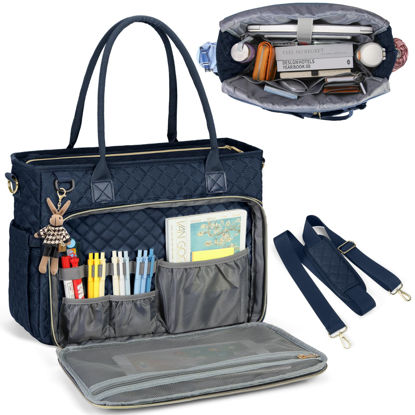 Picture of RAINSMORE Teacher Tote Bag 15.6 inch Laptop Bag for Women Work Bag Laptop Tote Nurse Bag Professional Computer Messenger Bag with Insulated Pocket, Laptop Briefcase for Office, College, Dark Blue