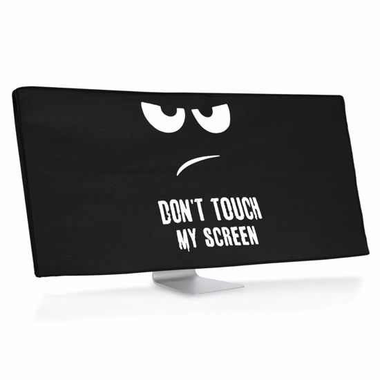 Picture of kwmobile Computer Monitor Cover Compatible with 34-35" Monitor - Don't Touch My Screen White/Black