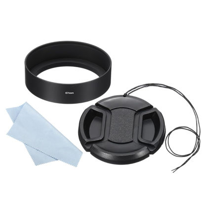 Picture of PATIKIL 67mm Lens Hood, Standard Focus Frosted Surface Anti-Reflective Inside Hood with 72mm Lens Cap and Cloth for Camera Lens, Black for Nikon, for Fujifilm, for Pentax, for Leica