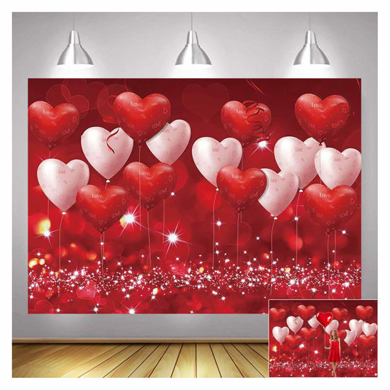 Picture of Red Hearts Balloons Love Valentine's Day Theme Photography Backdrops 7x5ft Wedding Anniversary Wedding Bridal Shower Mother's Day Photo Background Couple Studio Portrait Pictures Shoot Props Vinyl